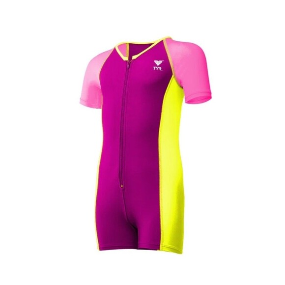 TYR Girls Solid Thermal Swim Suit Zip up Purple Pink Blue Neom Size 5T New - Picture 1 of 5